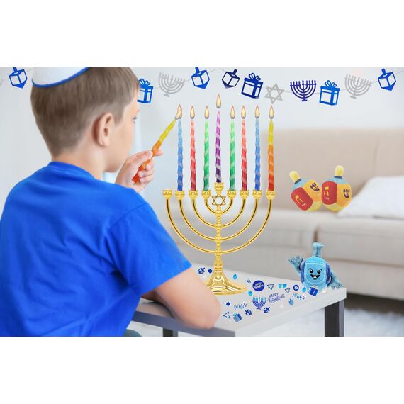 The Dreidel Company Hanukkah Menora Traditioneller Star Davidstern in Geschenkbox, 44 elegante weiße Kerzen Menorah Star of David Antique Gold + White Candles
