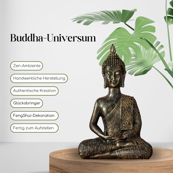 Thai Buddha Statue - Statuette Zen und Feng Shui Dekoration - Bringt eine beruhigende und entspannende Atmosphäre in Ihr Zuhause - Statue Glücksbringer Farbe Bronze - Höhe: 21cm - Zen'Light