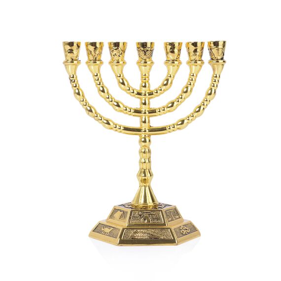 BRTAGG Kerzenständer Menora mit 7 Zweigen und 13cm Höhe - Inspiriert von den 12 Stämmen Israels und Jerusalem - Perfekt für jüdische Geschenke - Modell 2706