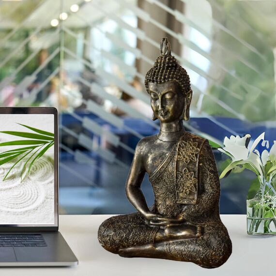 Thai Buddha Statue - Statuette Zen und Feng Shui Dekoration - Bringt eine beruhigende und entspannende Atmosphäre in Ihr Zuhause - Statue Glücksbringer Farbe Bronze - Höhe: 21cm - Zen'Light