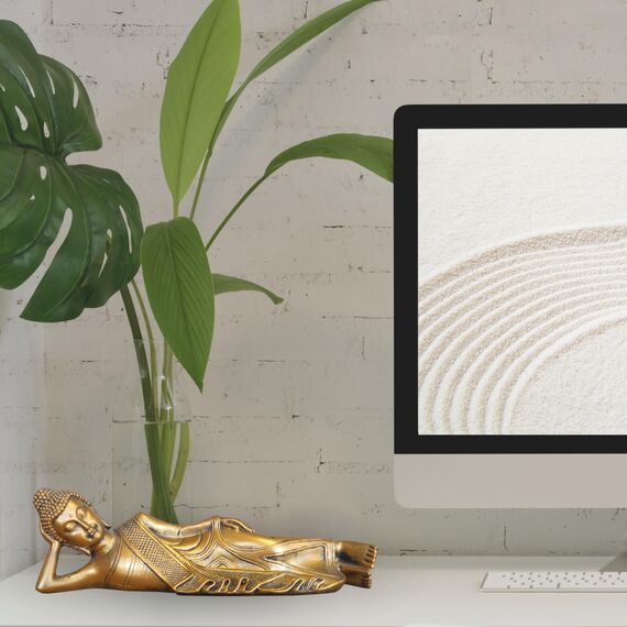 Liegende Buddha-Statue - Zen und Feng Shui Dekoration - Glücksbringer Objekt - Zen Geschenkidee - Büro, Schlafzimmer, Wohnzimmer ... Dekoration - Länge: 22cm - Goldene Farbe - Zen'Light