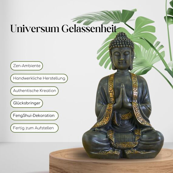Zen'Light - Große Zen Buddha-Statue (40 cm) - Hervorragendes Finish, Patina-Anstrich, Harz - Schönes Objekt zur Dekoration und Feng Shui für das Haus, Bronze