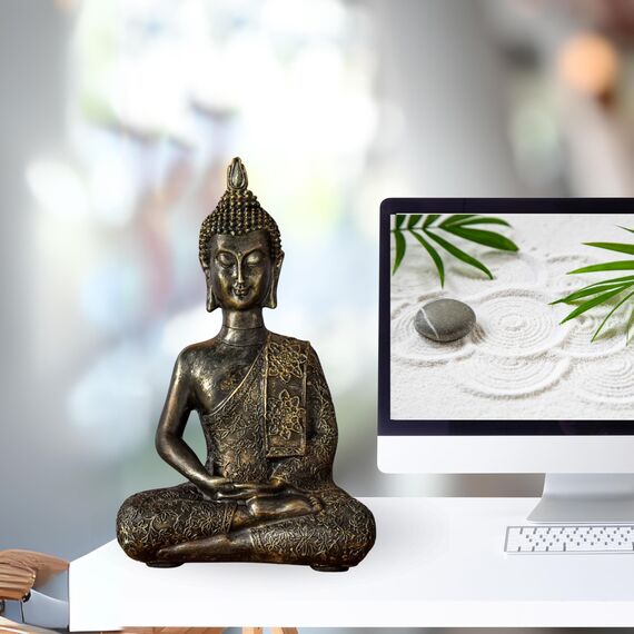 Thai Buddha Statue - Statuette Zen und Feng Shui Dekoration - Bringt eine beruhigende und entspannende Atmosphäre in Ihr Zuhause - Statue Glücksbringer Farbe Bronze - Höhe: 21cm - Zen'Light