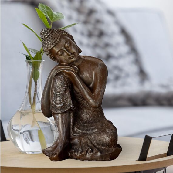 Statue Buddha Thai Penseur - Zen und Feng Shui Dekoration - Objekt Glücksbringer - Zen Geschenkidee - Dekoration Büro, Schlafzimmer, Wohnzimmer ... - Höhe: 18cm - Farbe Bronze - Zen'Light