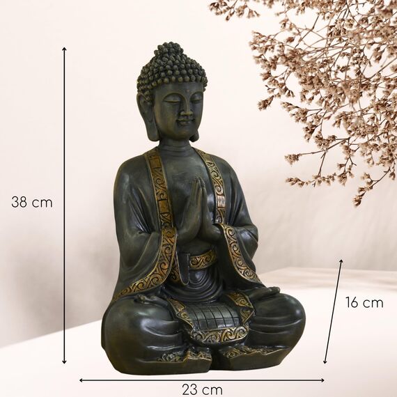 Zen'Light - Große Zen Buddha-Statue (40 cm) - Hervorragendes Finish, Patina-Anstrich, Harz - Schönes Objekt zur Dekoration und Feng Shui für das Haus, Bronze