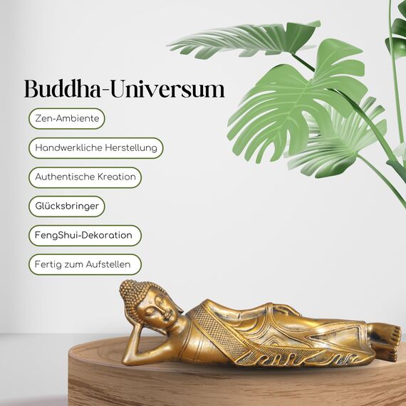 Liegende Buddha-Statue - Zen und Feng Shui Dekoration - Glücksbringer Objekt - Zen Geschenkidee - Büro, Schlafzimmer, Wohnzimmer ... Dekoration - Länge: 22cm - Goldene Farbe - Zen'Light