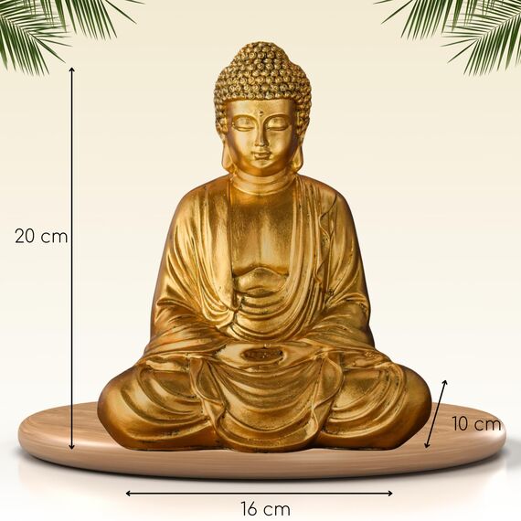 Buddha-Statue Meditation Gold – Dekoration Zen und Feng Shui – bringt beruhigende und entspannende Atmosphäre in Ihr Zuhause – Glücksstatue, Gold, 20 cm – ZenLight