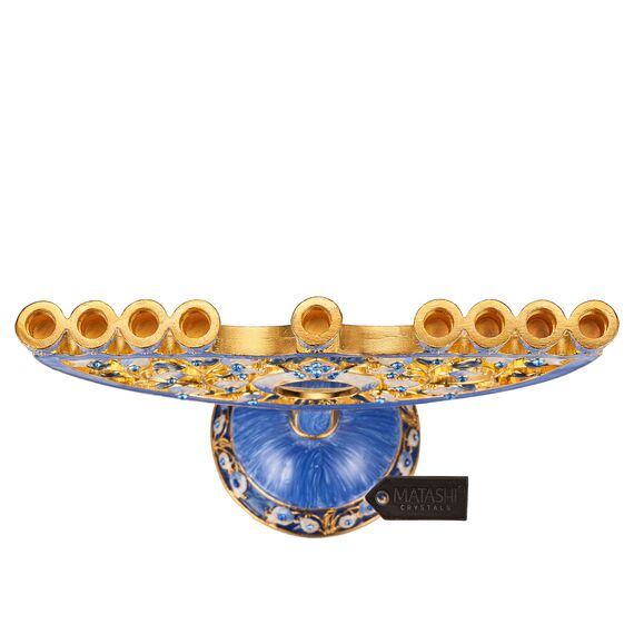 Matashi MTMNR13542 Menorah, handbemalt, Emaille, Blauer Granatapfel