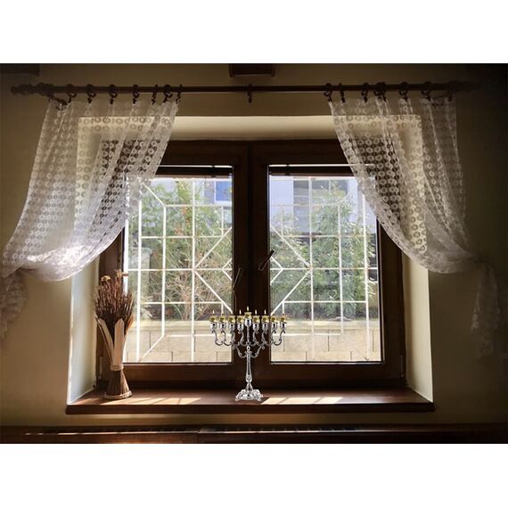 Ner Mitzvah Überzogenes Öl Menorah für Standard Chanukah Öl Cups und Kerzen Ölzweige 14” High-Silber