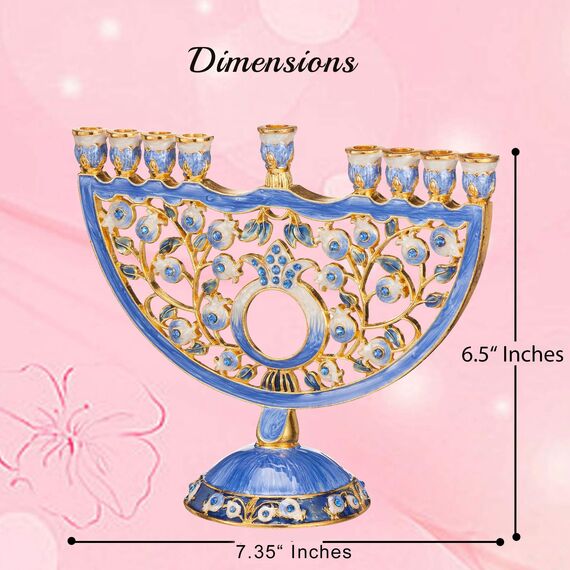 Matashi MTMNR13542 Menorah, handbemalt, Emaille, Blauer Granatapfel