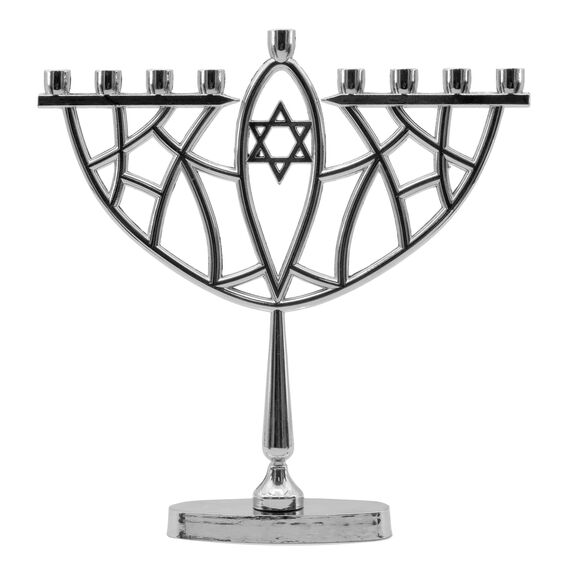 Chrom Chanukka Menora - Passend Für Alle Standard Chanukka Kerzen - Menorah Hanukkah - Traditionelle Prismatisch Design mit Davidstern - 23 cm Hoch