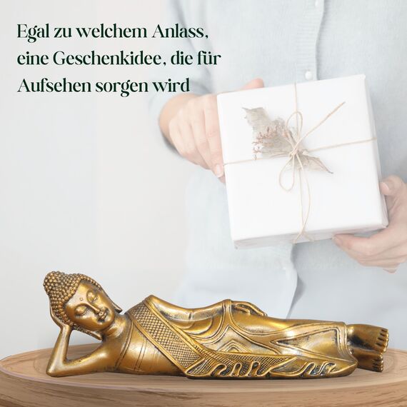 Liegende Buddha-Statue - Zen und Feng Shui Dekoration - Glücksbringer Objekt - Zen Geschenkidee - Büro, Schlafzimmer, Wohnzimmer ... Dekoration - Länge: 22cm - Goldene Farbe - Zen'Light