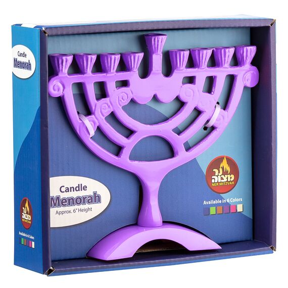 Ner Mitzvah Farbige Kerze Menorah Passend für alle Chanukka-Kerzen-Strudel-Entwurf 6” High 6-Zoll-Lila