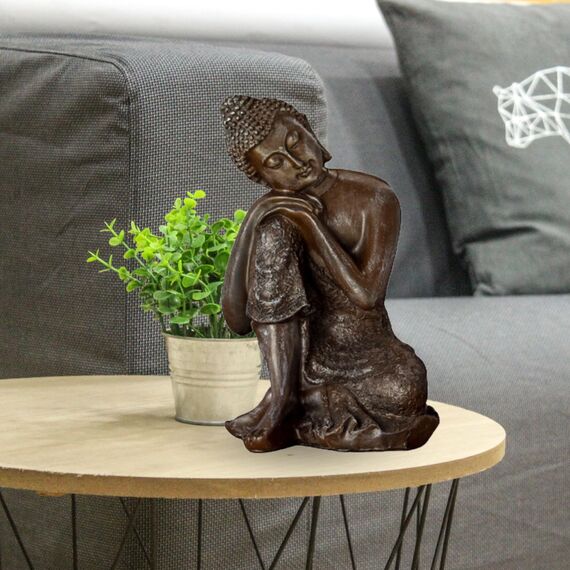 Statue Buddha Thai Penseur - Zen und Feng Shui Dekoration - Objekt Glücksbringer - Zen Geschenkidee - Dekoration Büro, Schlafzimmer, Wohnzimmer ... - Höhe: 18cm - Farbe Bronze - Zen'Light