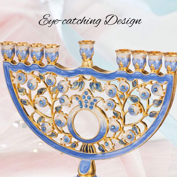 Matashi MTMNR13542 Menorah, handbemalt, Emaille, Blauer Granatapfel