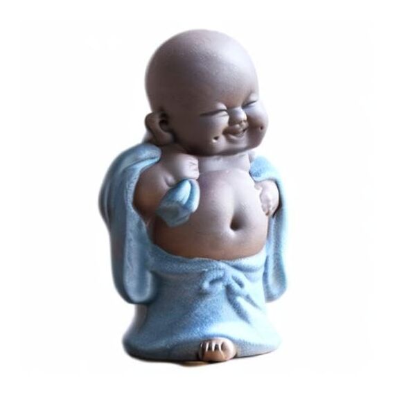 Qikuver Lachender Maitreya Buddha, Keramik-Buddha-Statue, Tee-Skulptur, Kleiner Mönch, Dekoration, Tee-Set für Zuhause, Büro, Auto, Geschenk, Kunsthandwerk und Kunst (Blau)