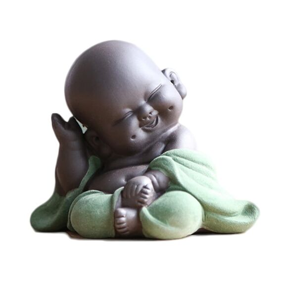 Lachender Maitreya Buddha, Keramik-Buddha-Statue, Ornament-Tee-Skulptur, Mini sitzende Glücks-Buddha-Ornamente, Wohnkultur Garten-Ornamente