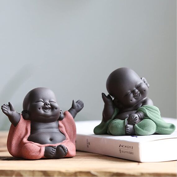 Lachender Maitreya Buddha, Keramik-Buddha-Statue, Ornament-Tee-Skulptur, Mini sitzende Glücks-Buddha-Ornamente, Wohnkultur Garten-Ornamente