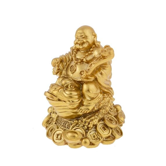lachineuse - Goldene lachende Buddha-Statuette 7cm - Feng Shui Dekoration - Chinesisches Zen-Dekorationsobjekt für Zuhause, Büro - Glücksbringer Geschenkidee, Gold
