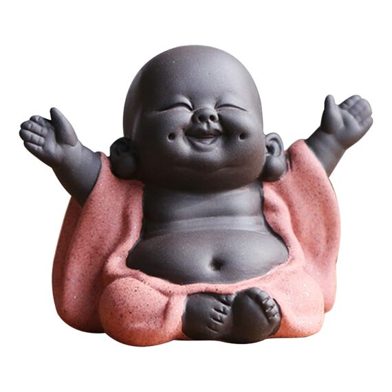 Qikuver Lachender Maitreya Buddha, Keramik-Buddha-Statue, Tee-Skulptur, Kleiner Mönch, Dekoration, Tee-Set für Zuhause, Büro, Auto, Geschenk, Kunsthandwerk und Kunst (Orange)