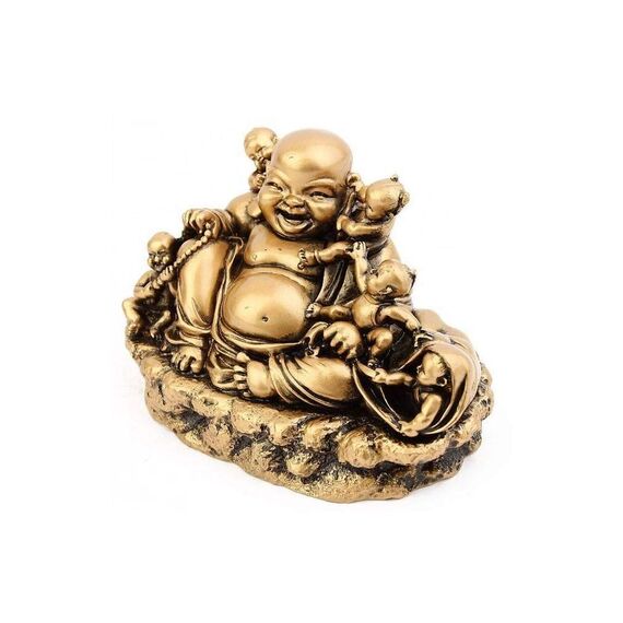 lachineuse - Lachende Buddha-Statue mit Kindern - 15 cm, goldfarben - Feng Shui-Dekoration - chinesisches Zen - Dekorationsobjekt für Innenbereich, Wohnzimmer - Geschenkidee China Asien Viel Glück