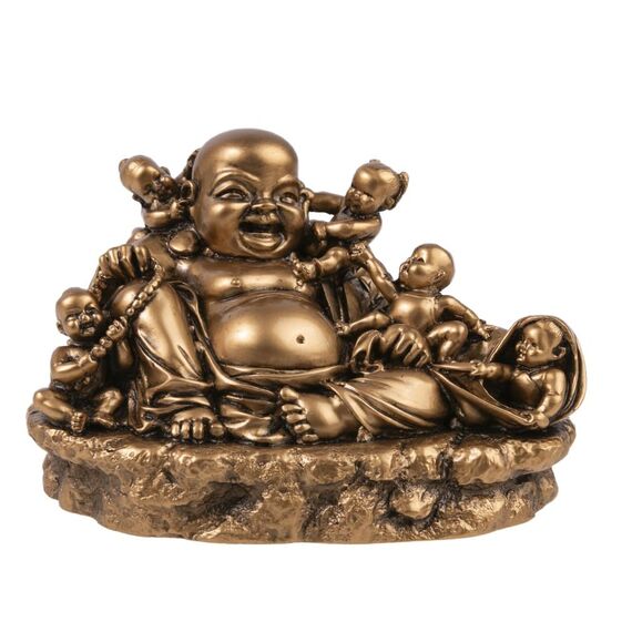 lachineuse - Lachende Buddha-Statue mit Kindern - 15 cm, goldfarben - Feng Shui-Dekoration - chinesisches Zen - Dekorationsobjekt für Innenbereich, Wohnzimmer - Geschenkidee China Asien Viel Glück