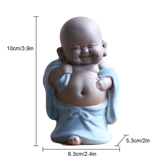 Qikuver Lachender Maitreya Buddha, Keramik-Buddha-Statue, Tee-Skulptur, Kleiner Mönch, Dekoration, Tee-Set für Zuhause, Büro, Auto, Geschenk, Kunsthandwerk und Kunst (Blau)