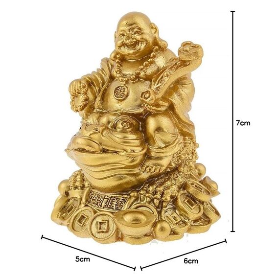 lachineuse - Goldene lachende Buddha-Statuette 7cm - Feng Shui Dekoration - Chinesisches Zen-Dekorationsobjekt für Zuhause, Büro - Glücksbringer Geschenkidee, Gold
