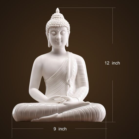 Qinlang 30,5 cm weiße Buddha-Statue für Heimdekoration, Keramik-Meditations-Buddha-Dekoration für Zuhause
