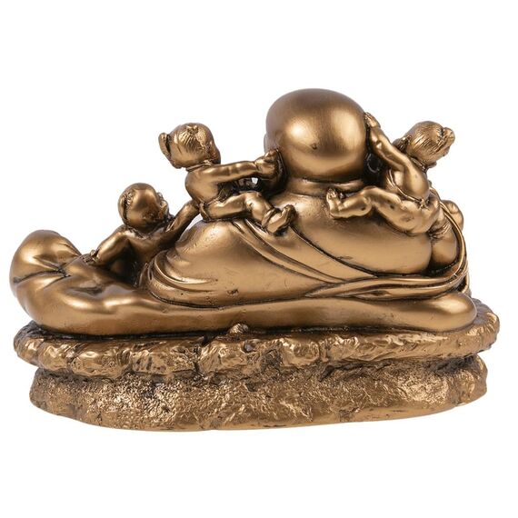 lachineuse - Lachende Buddha-Statue mit Kindern - 15 cm, goldfarben - Feng Shui-Dekoration - chinesisches Zen - Dekorationsobjekt für Innenbereich, Wohnzimmer - Geschenkidee China Asien Viel Glück