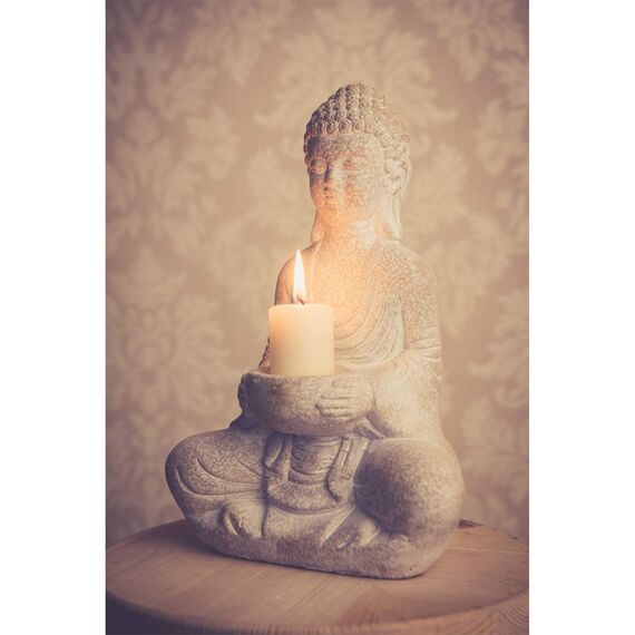 Stein Buddha Figur Deko Weiß 30cm Thai Skulptur Teelicht Betende Garten Steinfigur Teelichthalter Statue Zen Buddhafigur