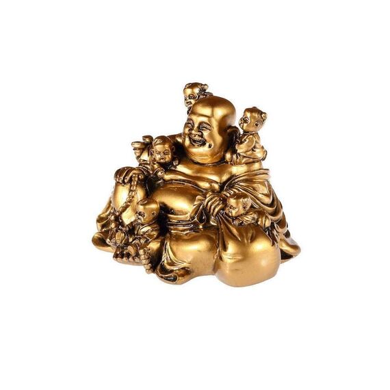 lachineuse - Lachende Buddha-Statue mit 5 Kindern - 14 cm, goldfarben - Feng Shui-Dekoration - Chinesisches Zen-Dekorationsobjekt für Innenbereich, Wohnzimmer - Geschenkidee China Asien Viel Glück