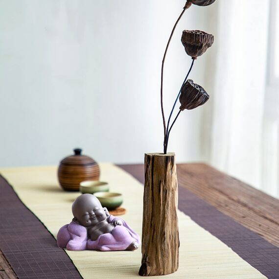 Qikuver Lachender Maitreya Buddha, Keramik-Buddha-Statue, Tee-Skulptur, Kleiner Mönch, Dekoration, Tee-Set für Zuhause, Büro, Auto, Geschenk, Kunsthandwerk und Kunst (Violett)
