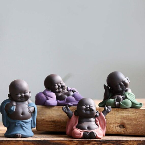 Healifty Kreative Buddha Statuen Keramik Kleine Niedliche Buddha Statue Mönch Figur Kreative Baby Handwerk Puppen Ornamente Geschenk Chinesische Zarte Keramik Kunst Und Handwerk