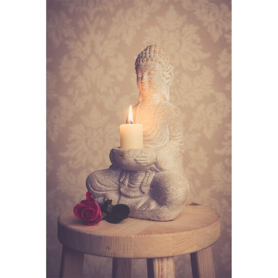 Stein Buddha Figur Deko Weiß 30cm Thai Skulptur Teelicht Betende Garten Steinfigur Teelichthalter Statue Zen Buddhafigur