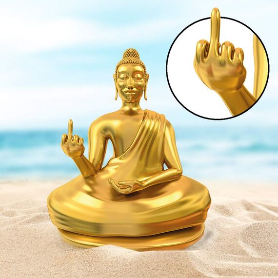 Monsterzeug Kleine Buddha Statue mit Mittelfinger, Goldener Deko Buddha, Witzges Gadget zum Hinstellen, Coole Dekoration für Wohnzimmer und Büro