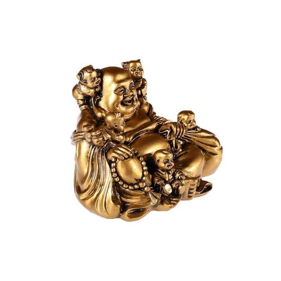 lachineuse - Lachende Buddha-Statue mit 5 Kindern - 14 cm, goldfarben - Feng Shui-Dekoration - Chinesisches Zen-Dekorationsobjekt für Innenbereich, Wohnzimmer - Geschenkidee China Asien Viel Glück