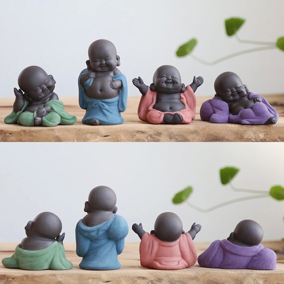 Qikuver Lachender Maitreya Buddha, Keramik-Buddha-Statue, Tee-Skulptur, Kleiner Mönch, Dekoration, Tee-Set für Zuhause, Büro, Auto, Geschenk, Kunsthandwerk und Kunst (Blau)