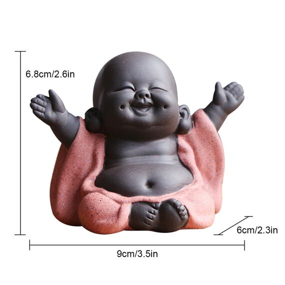 Qikuver Lachender Maitreya Buddha, Keramik-Buddha-Statue, Tee-Skulptur, Kleiner Mönch, Dekoration, Tee-Set für Zuhause, Büro, Auto, Geschenk, Kunsthandwerk und Kunst (Orange)