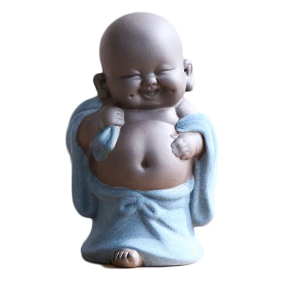 Qikuver Lachender Maitreya Buddha, Keramik-Buddha-Statue, Tee-Skulptur, Kleiner Mönch, Dekoration, Tee-Set für Zuhause, Büro, Auto, Geschenk, Kunsthandwerk und Kunst (Blau)