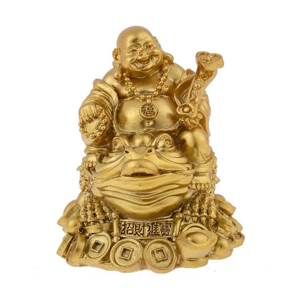 lachineuse - Goldene lachende Buddha-Statuette 7cm - Feng Shui Dekoration - Chinesisches Zen-Dekorationsobjekt für Zuhause, Büro - Glücksbringer Geschenkidee, Gold