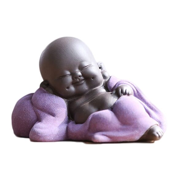 Qikuver Lachender Maitreya Buddha, Keramik-Buddha-Statue, Tee-Skulptur, Kleiner Mönch, Dekoration, Tee-Set für Zuhause, Büro, Auto, Geschenk, Kunsthandwerk und Kunst (Violett)