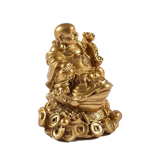 lachineuse - Goldene lachende Buddha-Statuette 7cm - Feng Shui Dekoration - Chinesisches Zen-Dekorationsobjekt für Zuhause, Büro - Glücksbringer Geschenkidee, Gold
