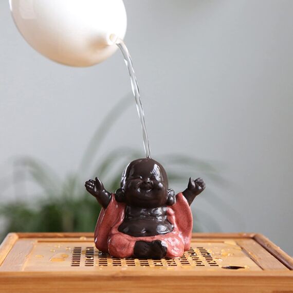 Qikuver Lachender Maitreya Buddha, Keramik-Buddha-Statue, Tee-Skulptur, Kleiner Mönch, Dekoration, Tee-Set für Zuhause, Büro, Auto, Geschenk, Kunsthandwerk und Kunst (Blau)