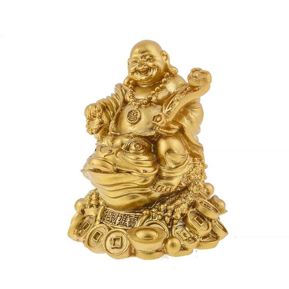 lachineuse - Goldene lachende Buddha-Statuette 7cm - Feng Shui Dekoration - Chinesisches Zen-Dekorationsobjekt für Zuhause, Büro - Glücksbringer Geschenkidee, Gold
