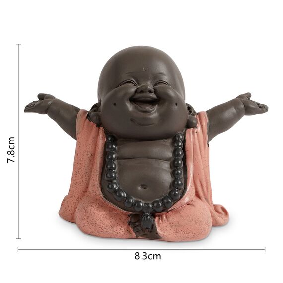 JUJOYBD Kleiner Lachender Buddha, Niedliche Mönch Statue, Süßer grinsender Buddha aus Keramik, Ornament Figur, Geschenk Dekoration für Schreibtisch Wohnzimmer 7,8 cm hoch, Orange