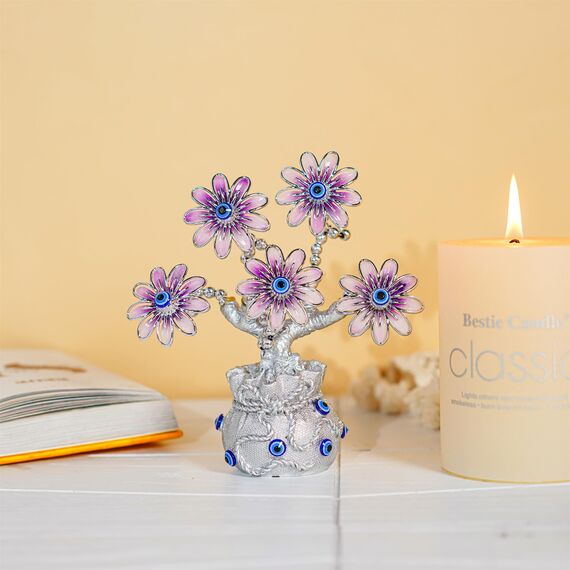 YU FENG Türkischer Blauer böser Blick rosa Blumen Glücksbaum mit Glückstüte Vase Schutz Glücksbringer Geschenk