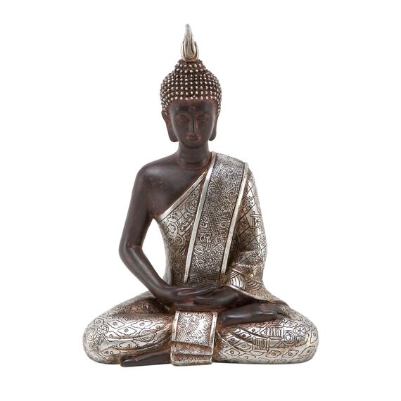 Deco 79 Polystone Buddha-Skulptur, meditierende Heimdekoration, Statue mit gravierten Schnitzereien und Reliefdetails, Akzentfigur, 15,2 x 10,2 x 20,3 cm, Schwarz