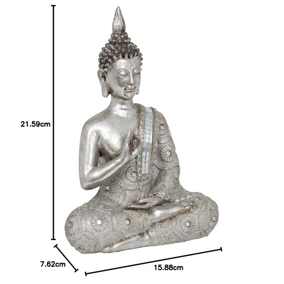 Maturi Silberfarbener Thai-Schutz-Buddha mit Umhang, Metall, Mehrfarbig, Abmessungen: 7,62 x 15,88 x 21,59 cm
