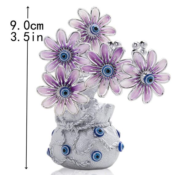 YU FENG Türkischer Blauer böser Blick rosa Blumen Glücksbaum mit Glückstüte Vase Schutz Glücksbringer Geschenk